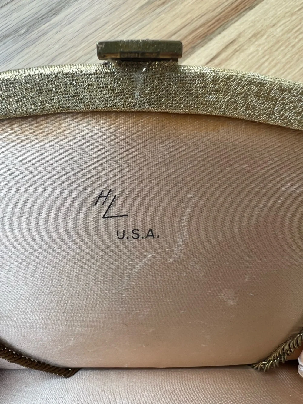Vintage 1960s Harry Levine HL USA Gold Lame Evening Bag Rhinestone Clasp Purse